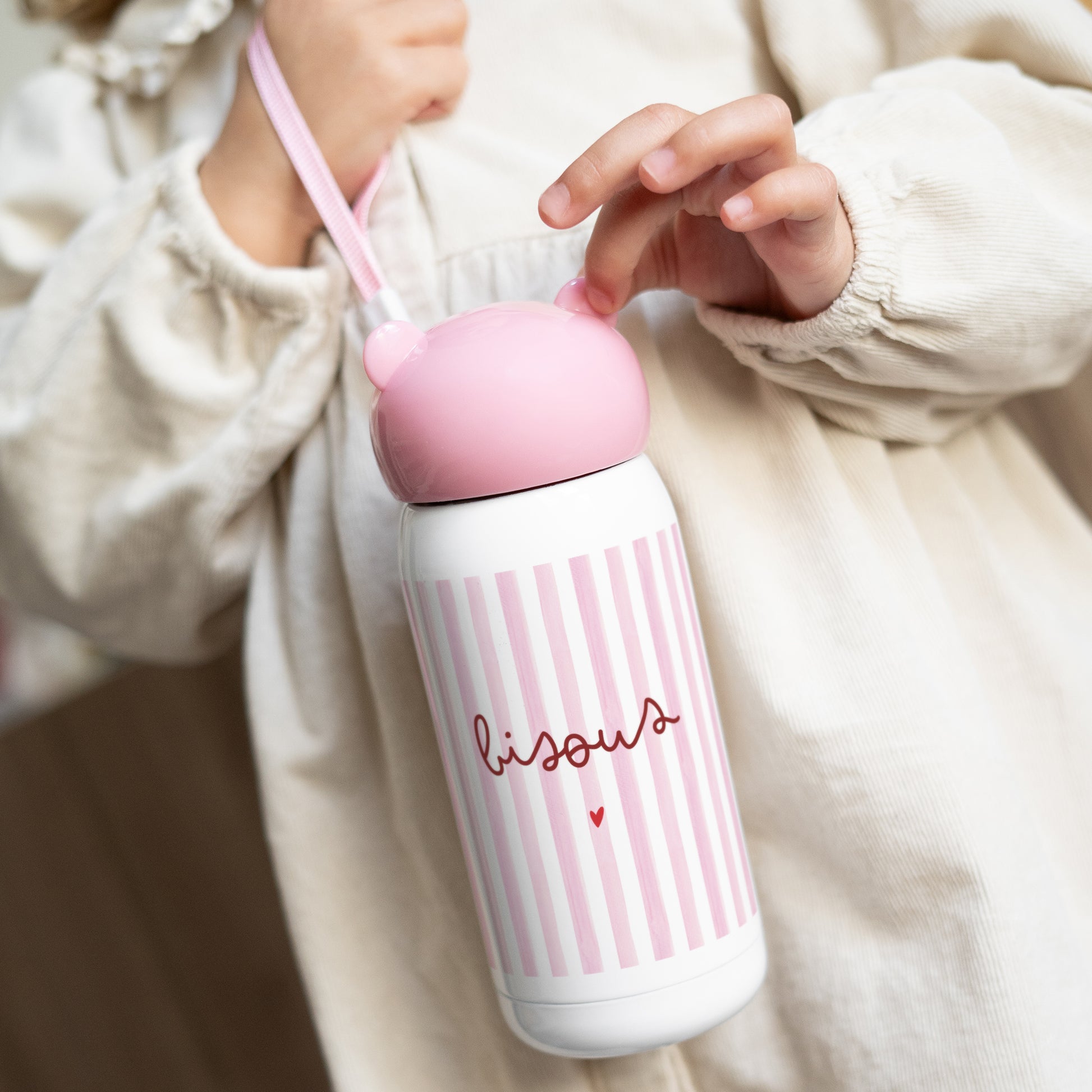 Gourde enfant Rose, 32 cl Bisous rayures photo N° 2