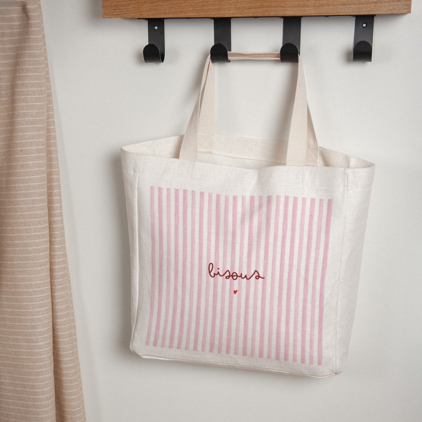 Tote bag Anse en toile Bisous rayures photo N° 1