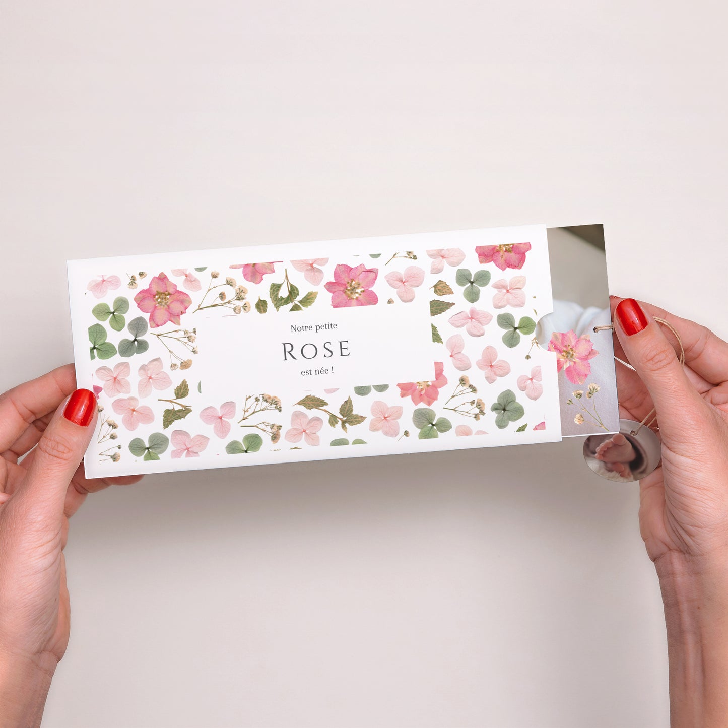 Faire-part Naissance Pochette 2 cartes, étiquette Secret de Printemps photo N° 2