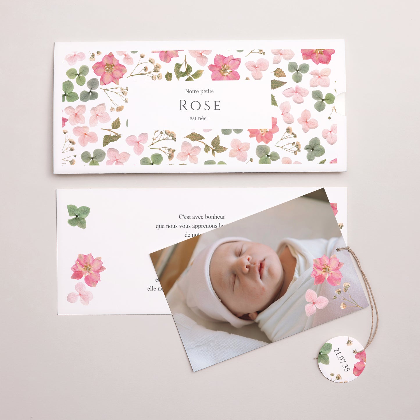 Faire-part Naissance Pochette 2 cartes, étiquette Secret de Printemps photo N° 3