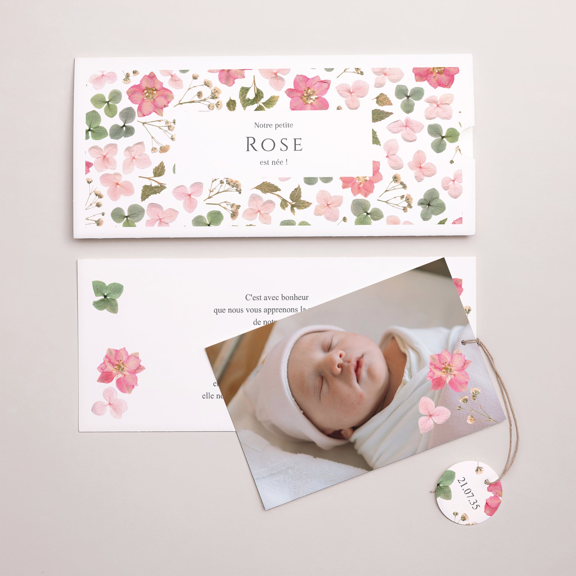 Faire-part Naissance Pochette 2 cartes, étiquette Secret de Printemps photo N° 3