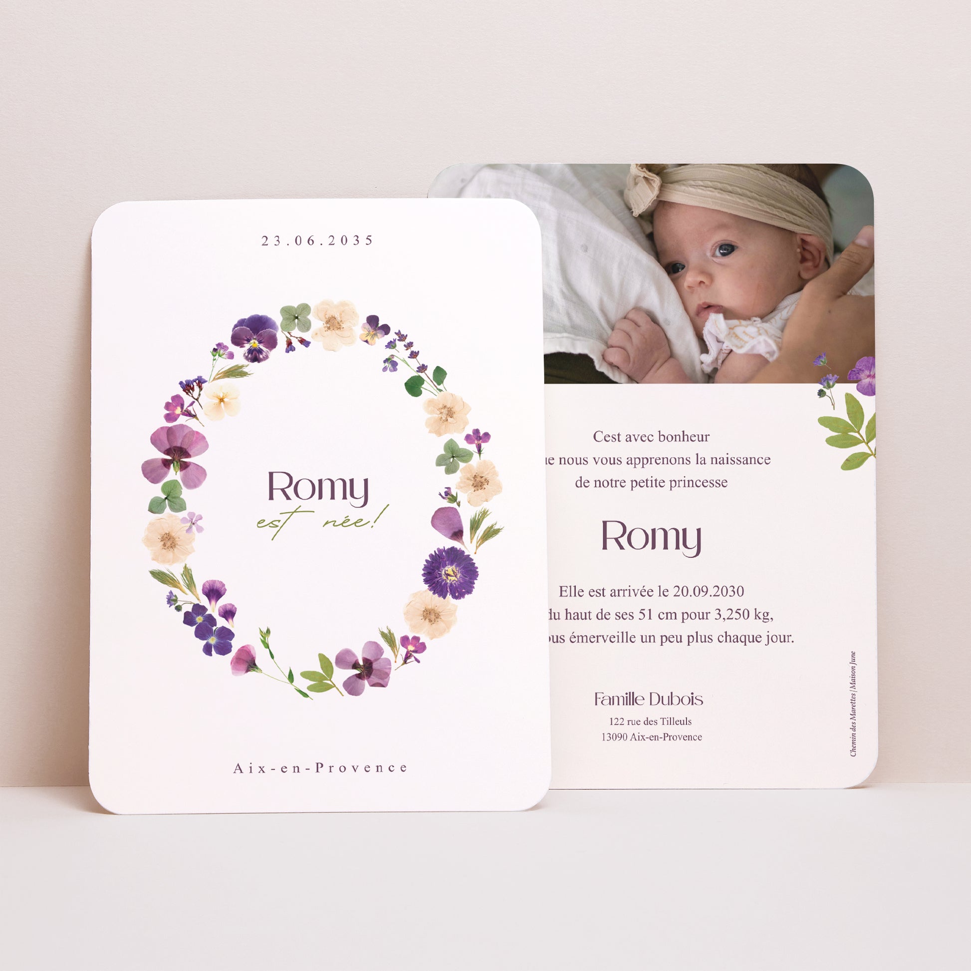 Faire-part Naissance Portrait, bords arrondis Balade au Jardin photo N° 1