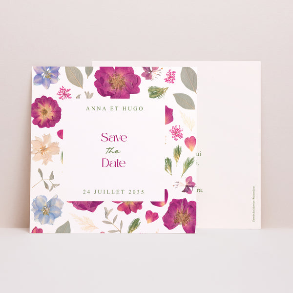 Save the date Mariage Simple carré Poésie d'été photo