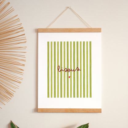 Affiche Portrait 30 x 40 cm Bisous Rayures Verte photo N° 1