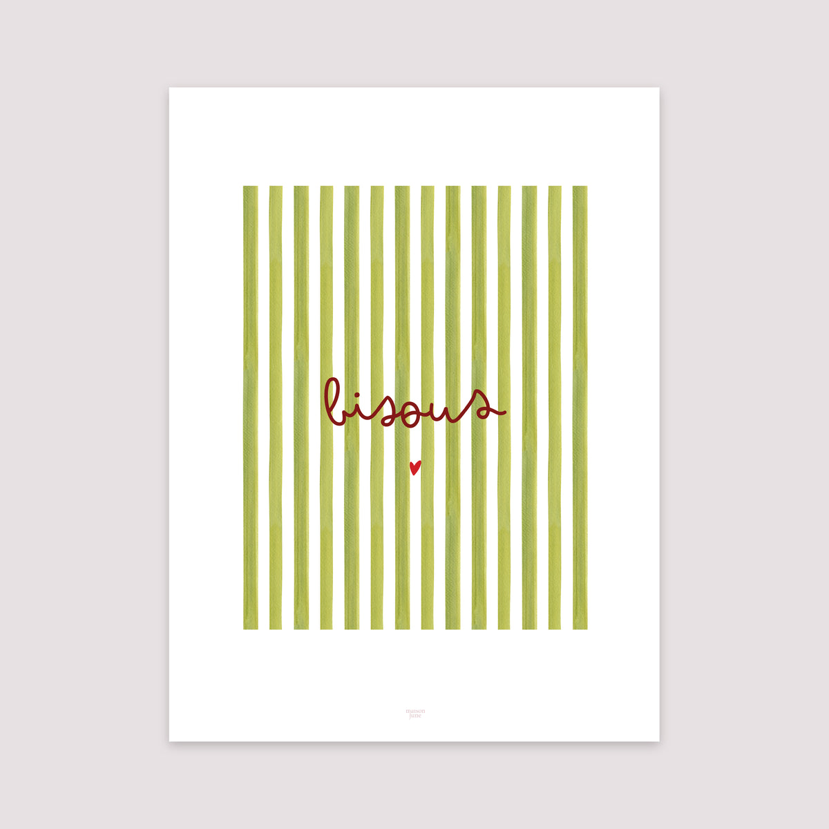 Affiche Portrait 30 x 40 cm Bisous Rayures Verte photo N° 2