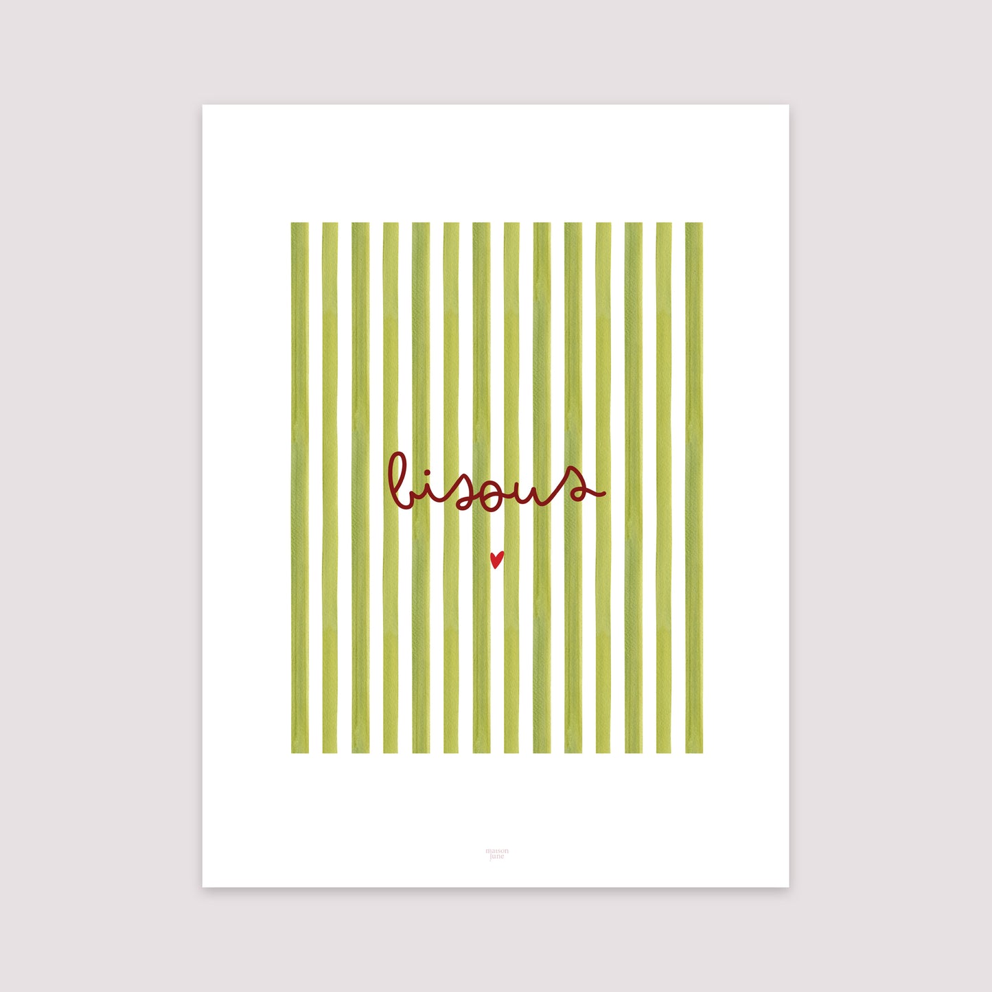 Affiche Portrait 30 x 40 cm Bisous Rayures Verte photo N° 2