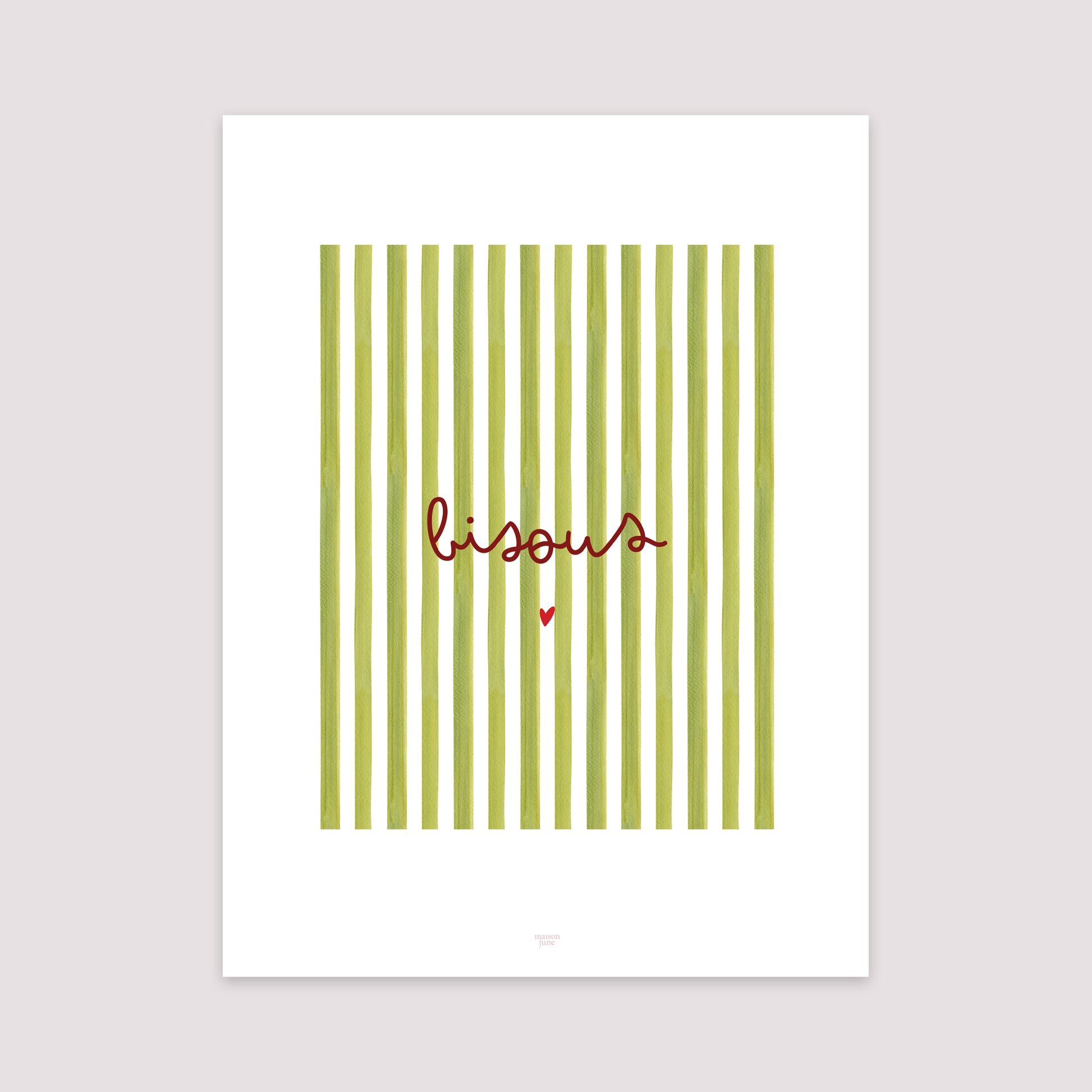 Affiche Portrait 30 x 40 cm Bisous Rayures Verte photo N° 2