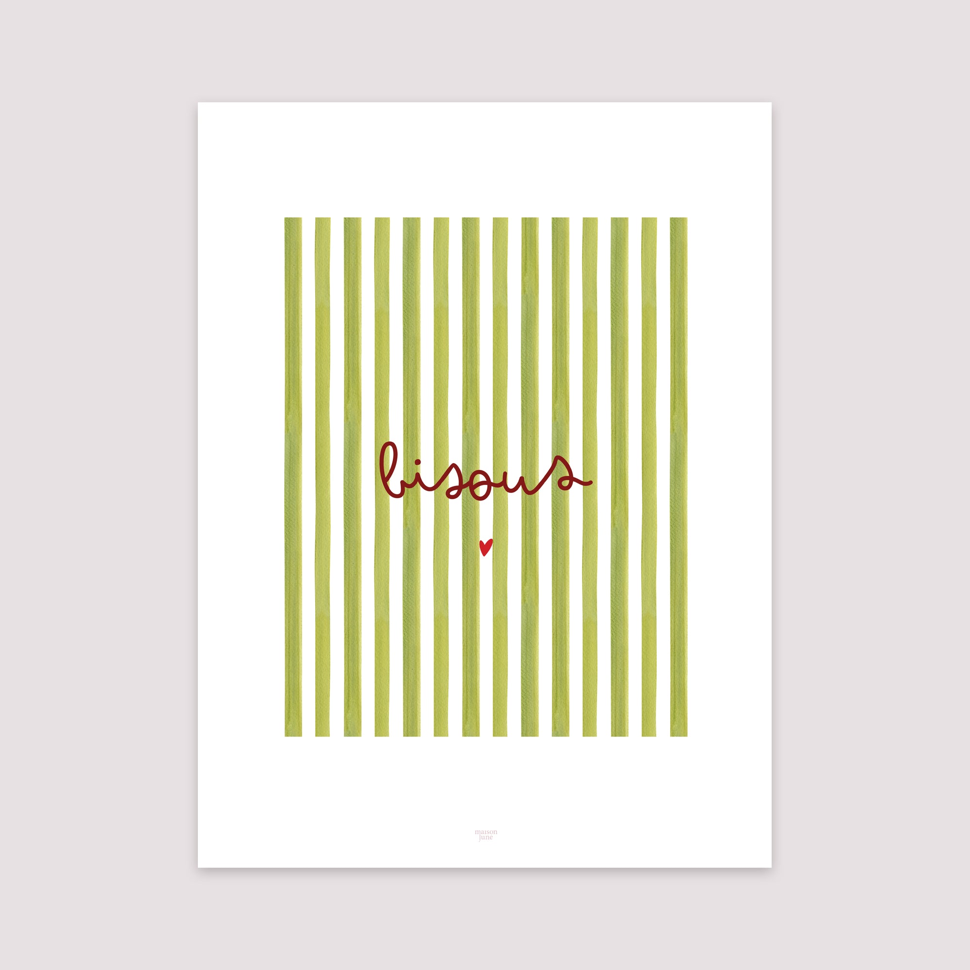 Affiche Portrait 30 x 40 cm Bisous Rayures Verte photo N° 2