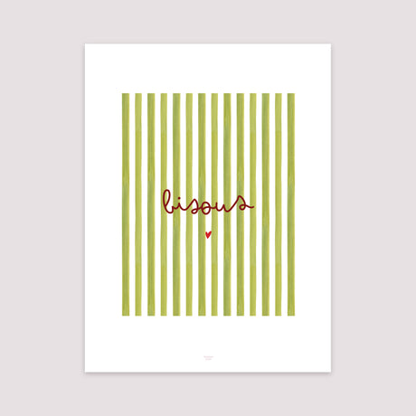 Affiche Portrait 30 x 40 cm Bisous Rayures Verte