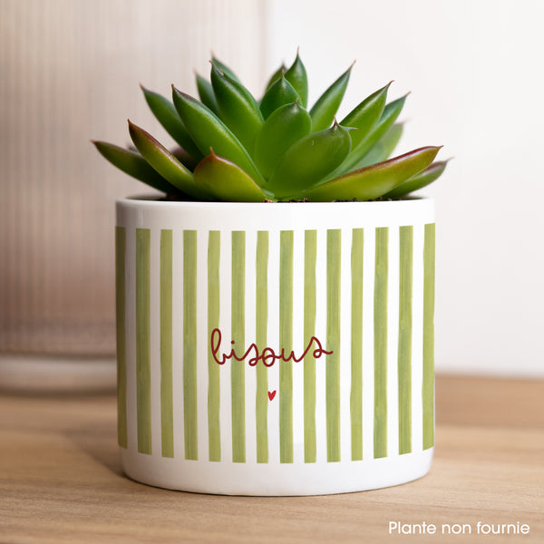 Pot de fleurs 48 cl Bisous Rayures Verte photo