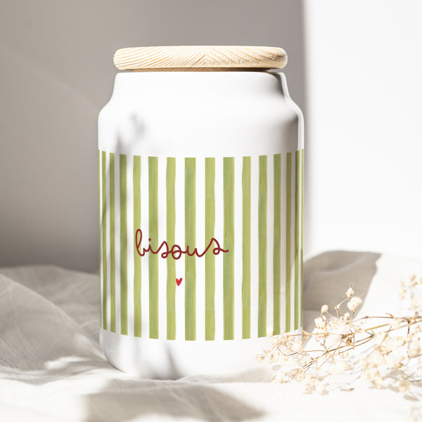 Pot en céramique 65 cl Bisous Rayures Verte photo