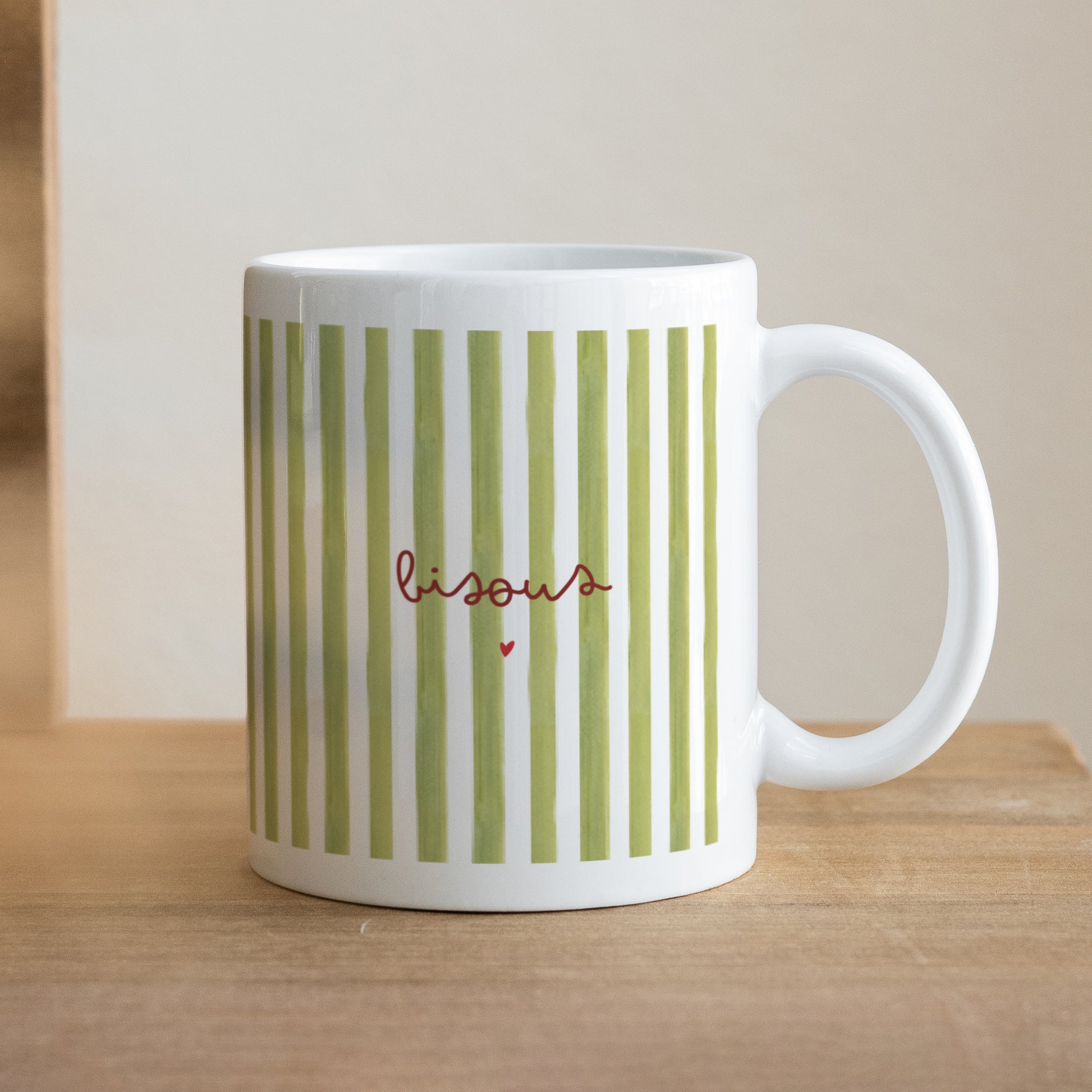 Mug Blanc Bisous Rayures Verte photo N° 1