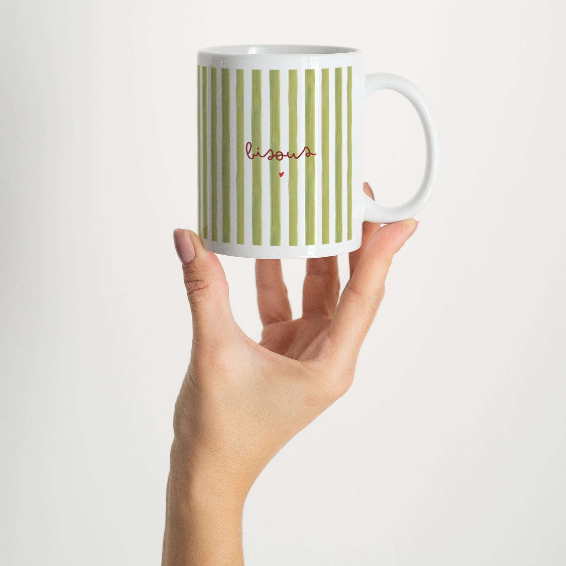 Mug Blanc Bisous Rayures Verte photo N° 2
