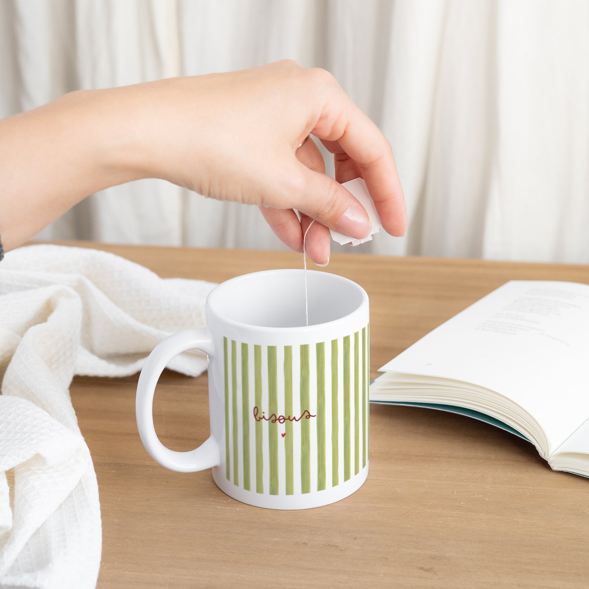 Mug Blanc Bisous Rayures Verte photo N° 3