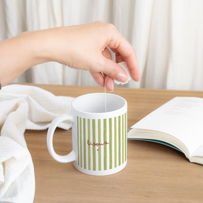 Mug Blanc Bisous Rayures Verte photo N° 3