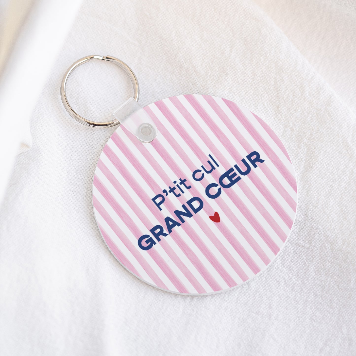 Porte-clés Rond Grand Cœur Rose photo N° 1