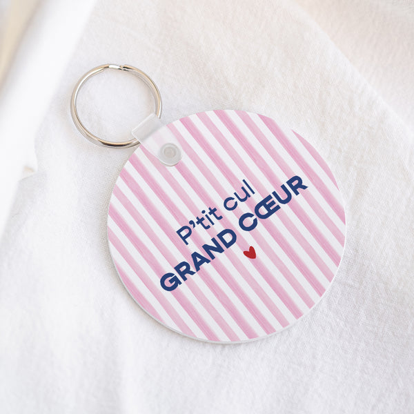 Porte-clés Rond Grand Cœur Rose photo