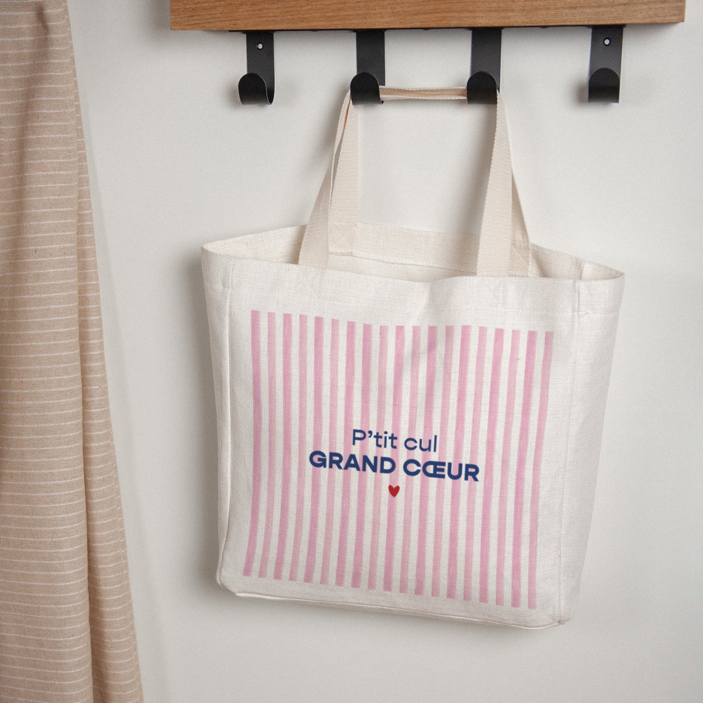 Tote bag Anse en toile Grand Cœur Rose photo N° 1