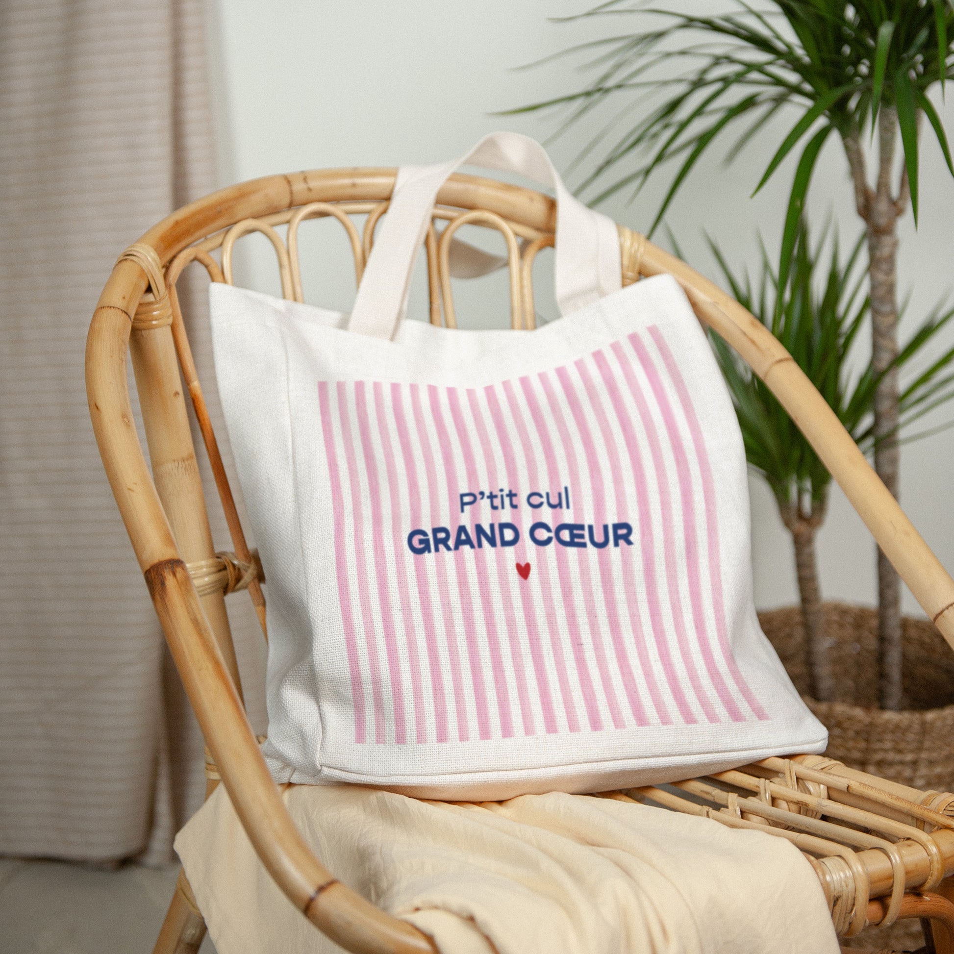 Tote bag Anse en toile Grand Cœur Rose photo N° 2