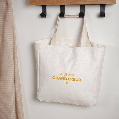 Tote bag Anse en toile Grand Cœur Jaune photo N° 1