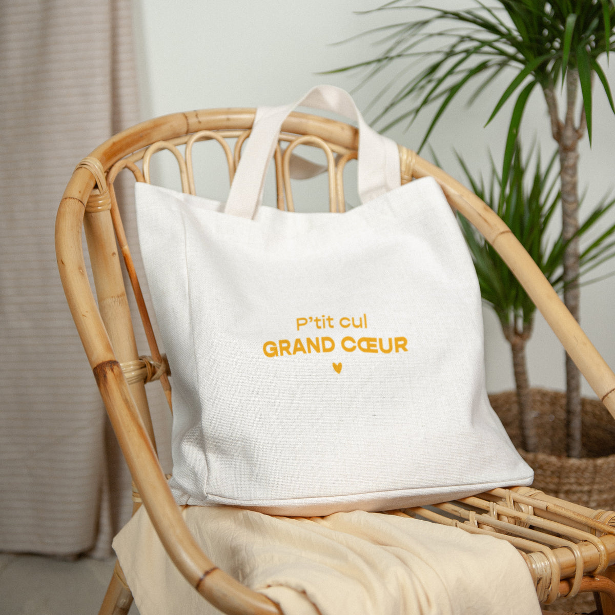 Tote bag Anse en toile Grand Cœur Jaune photo N° 2