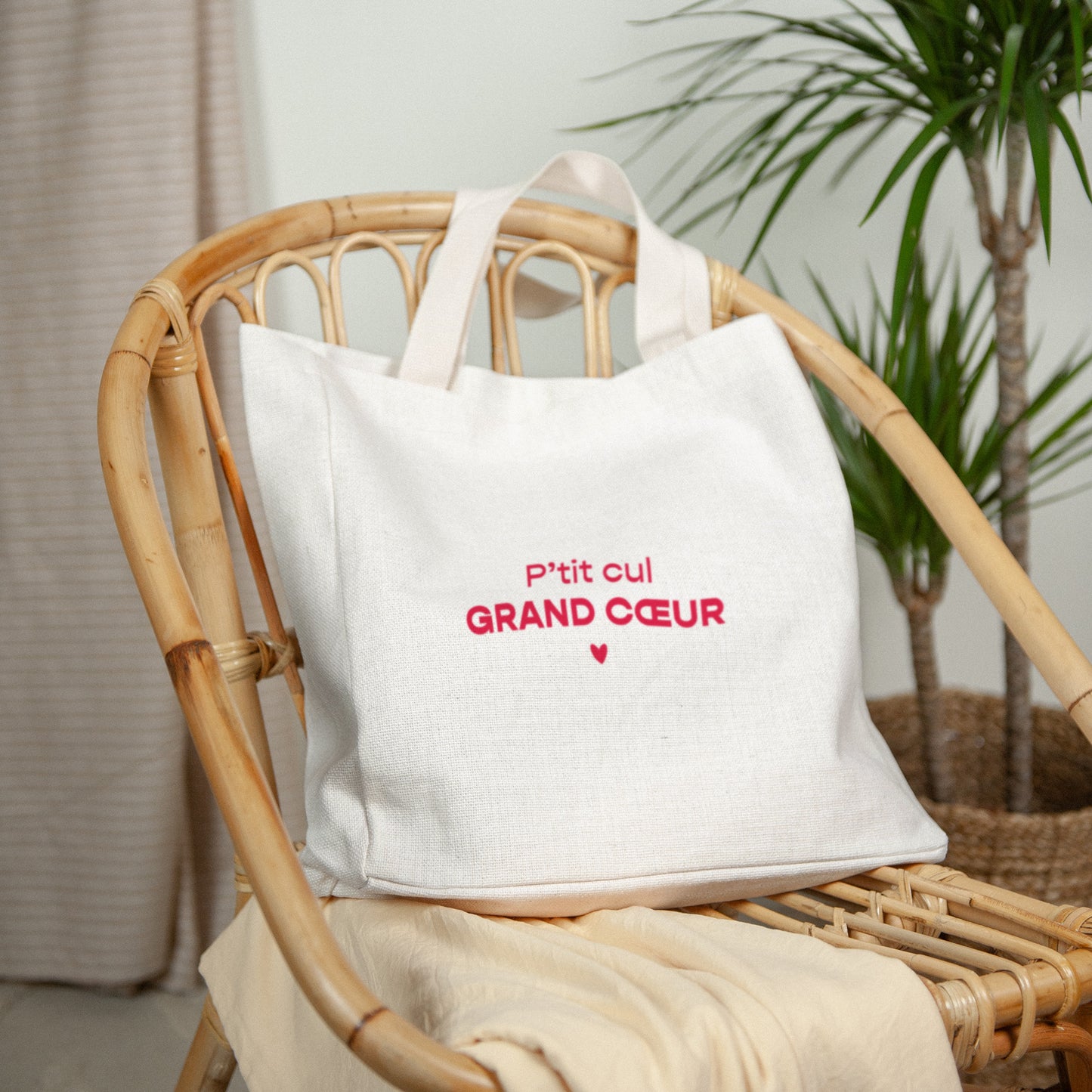 Tote bag Anse en toile Grand Cœur Fuchsia photo N° 2