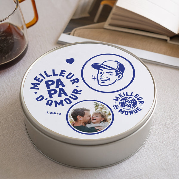 Boite métallique Ronde Meilleur Papa d'Amour photo