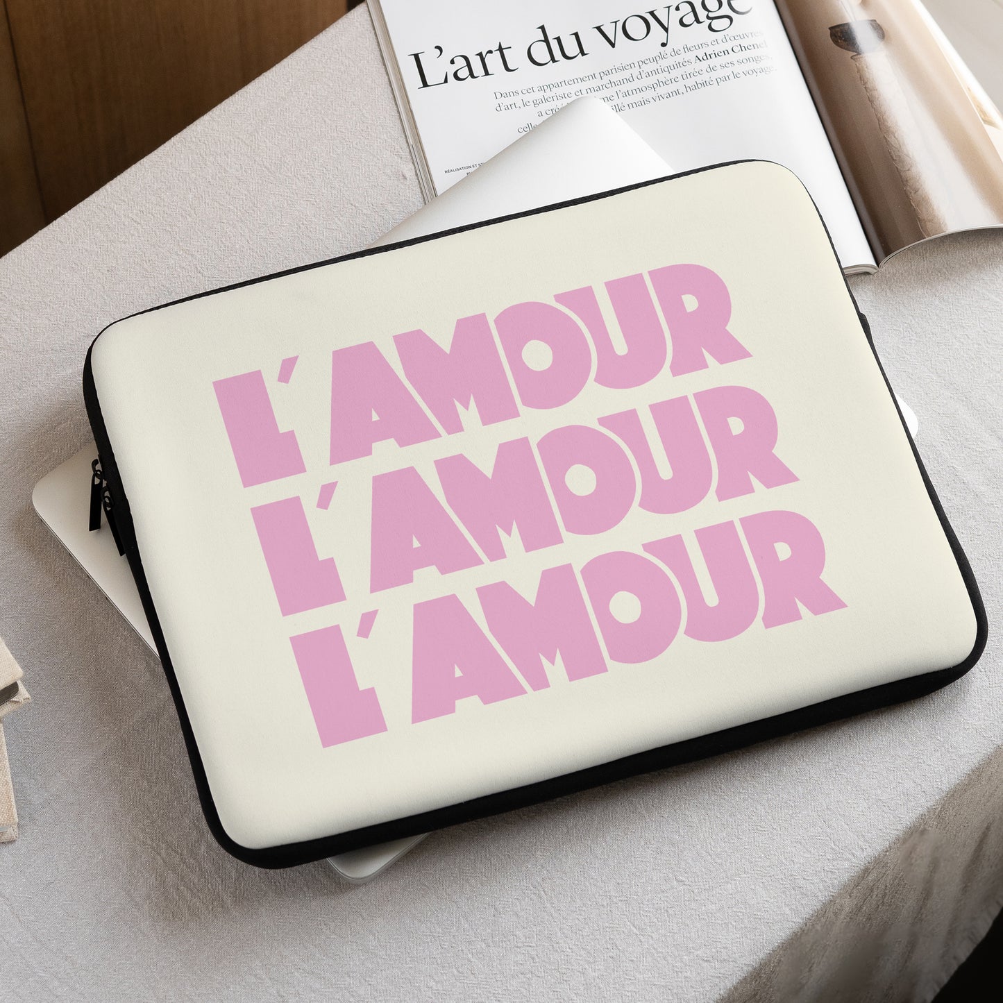 Housse ordinateur 15 pouces L' Amour crème photo N° 1
