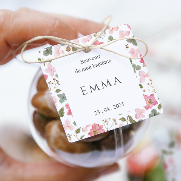 Boîte à dragées Baptême boule avec étiquette carrée Dimanche au Jardin photo