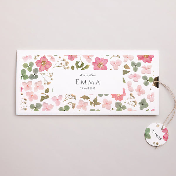 Faire-part Baptême Pochette 2 cartes, étiquette Dimanche au Jardin photo
