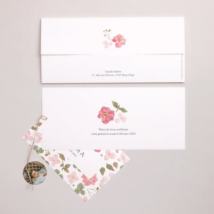 Faire-part Baptême Pochette 2 cartes, étiquette Dimanche au Jardin photo N° 4