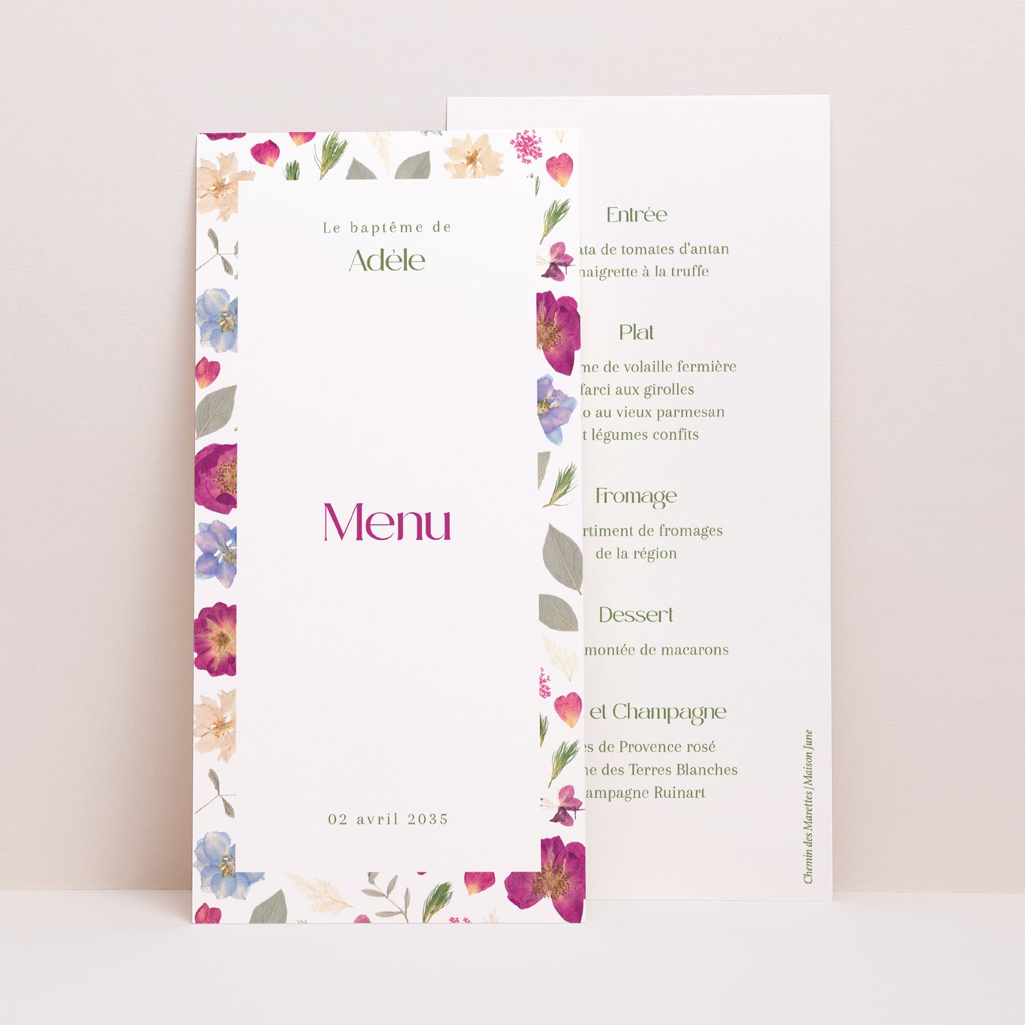 Menu Baptême Panoramique portrait Pétales d'Amour photo N° 1