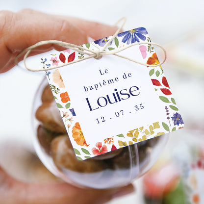 Boîte à dragées Baptême boule avec étiquette carrée Murmure Végétal photo N° 1