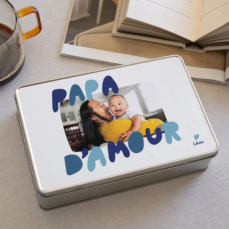 Boite métallique Rectangle Papa d'Amour bleu