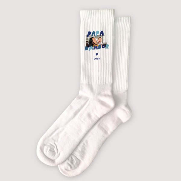 Chaussettes homme Blanches Papa d'Amour bleu photo