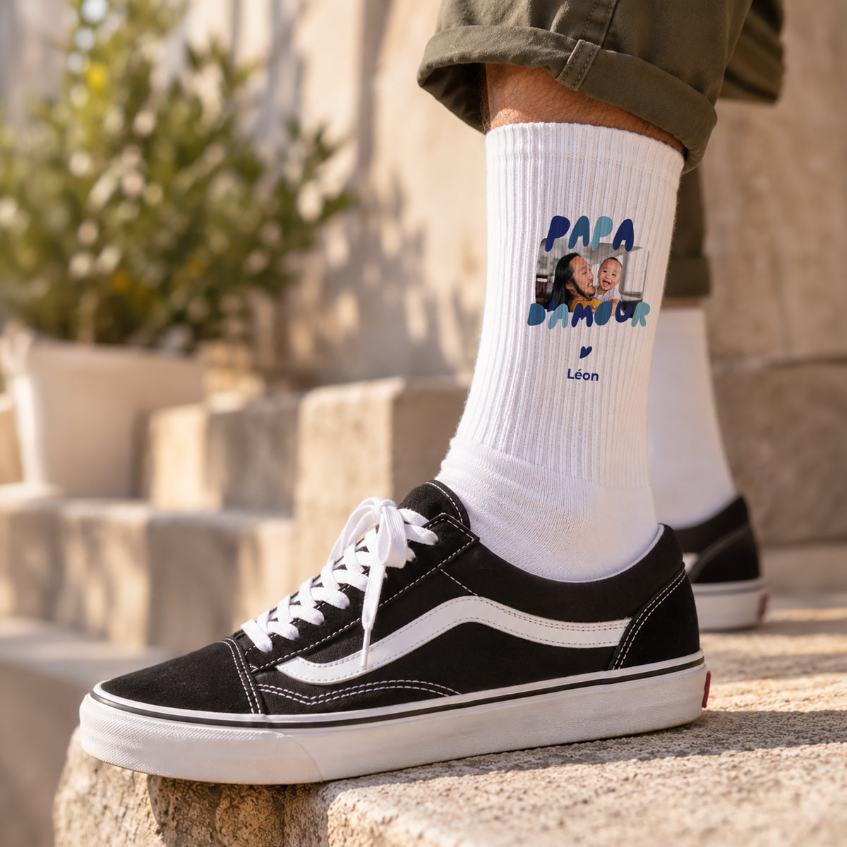 Chaussettes homme Blanches Papa d'Amour bleu photo N° 2