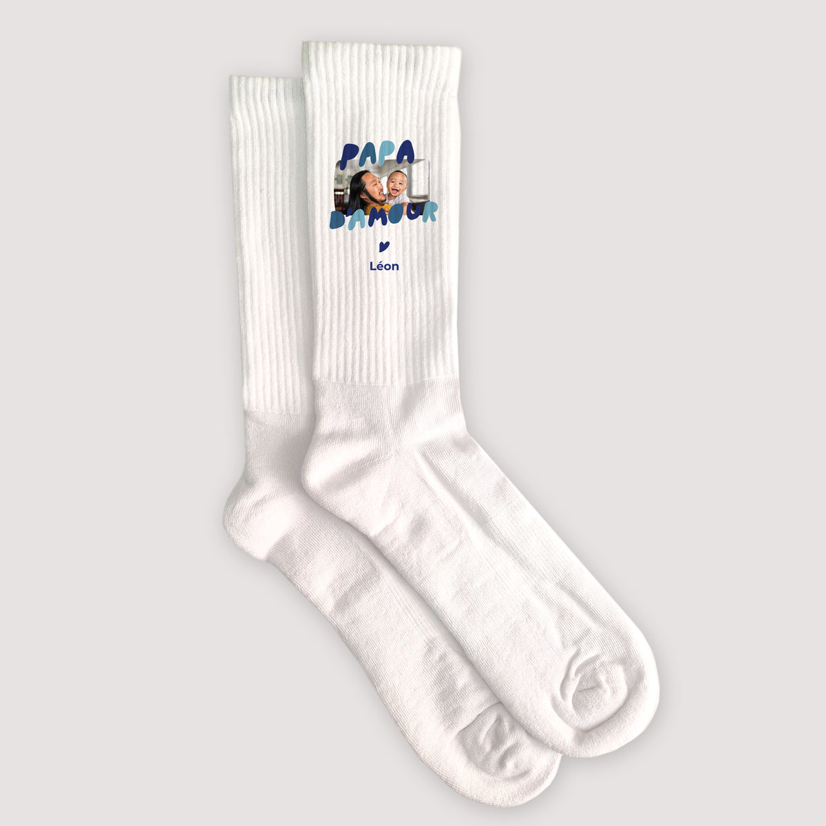 Chaussettes homme Blanches Papa d'Amour bleu photo N° 3