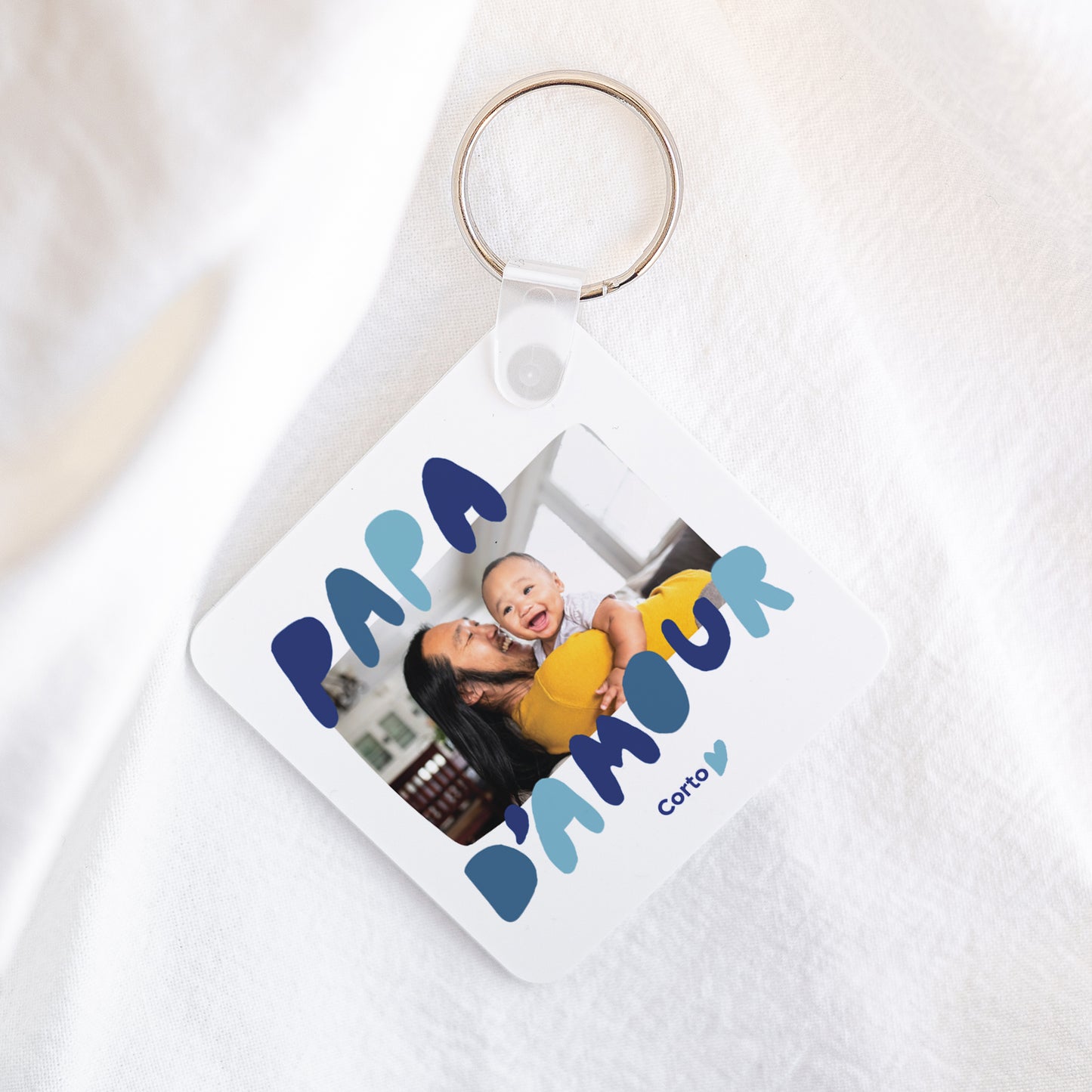 Porte-clés Carré Papa d'Amour bleu photo N° 1