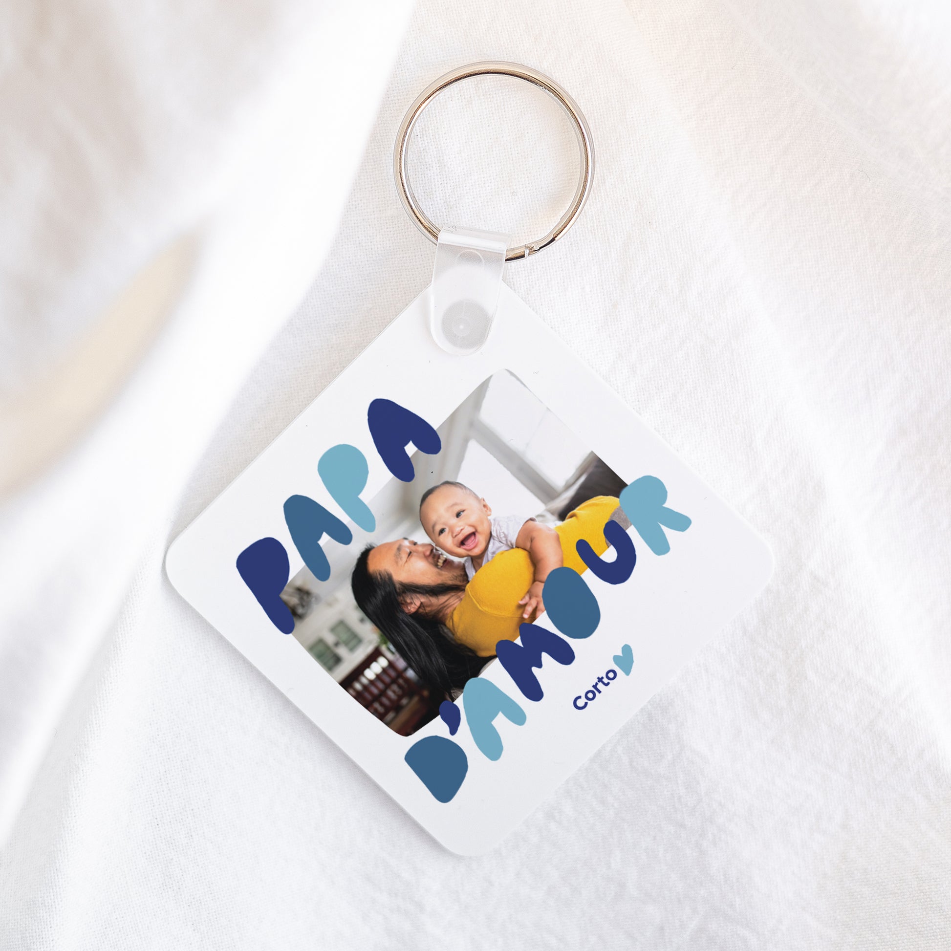 Porte-clés Carré Papa d'Amour bleu photo N° 1