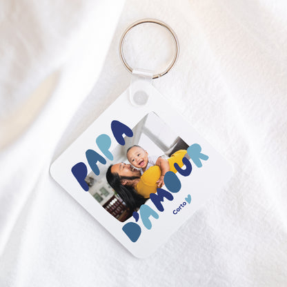 Porte-clés Carré Papa d'Amour bleu photo N° 1