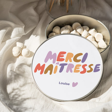 Boite métallique Ronde Un grand Merci Maîtresse
