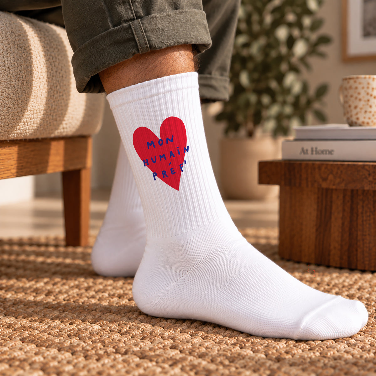 Chaussettes homme Blanches Mon Humain Préf Rouge photo N° 2