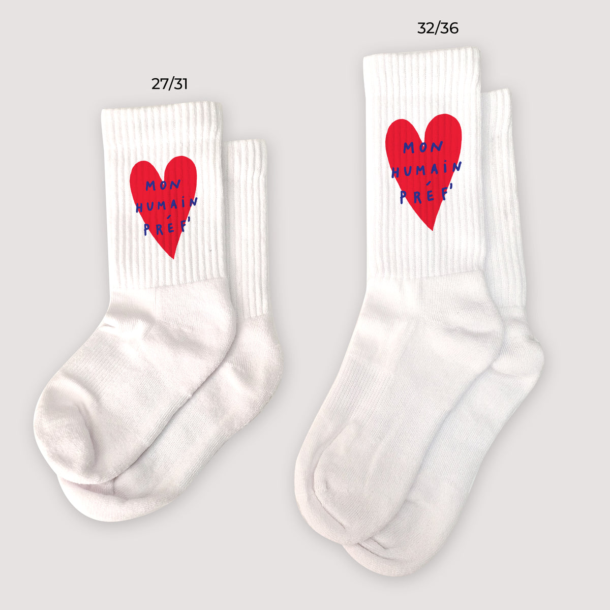 Chaussettes enfant Blanches Mon Humain Préf Rouge photo N° 1