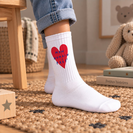 Chaussettes enfant Blanches Mon Humain Préf Rouge
