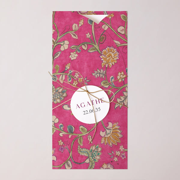 Faire-part Naissance Pochette, 2 cartes, étiquette ronde Dahlia photo