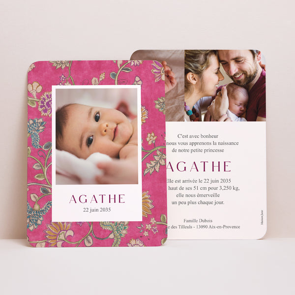 Faire-part Naissance Portrait, bords arrondis Dahlia photo