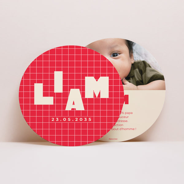 Faire-part Naissance Rond Petit Carreau photo