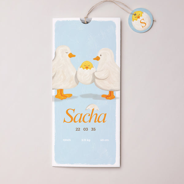 Faire-part Naissance Pochette portrait 2 cartes, étiquette Ducky Love photo