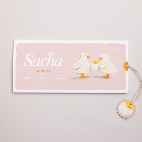 Faire-part Naissance Pochette 2 cartes, étiquette Ducky Love photo