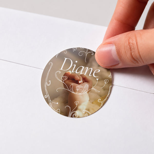 Sticker Naissance Rond Cœur de Fleur photo